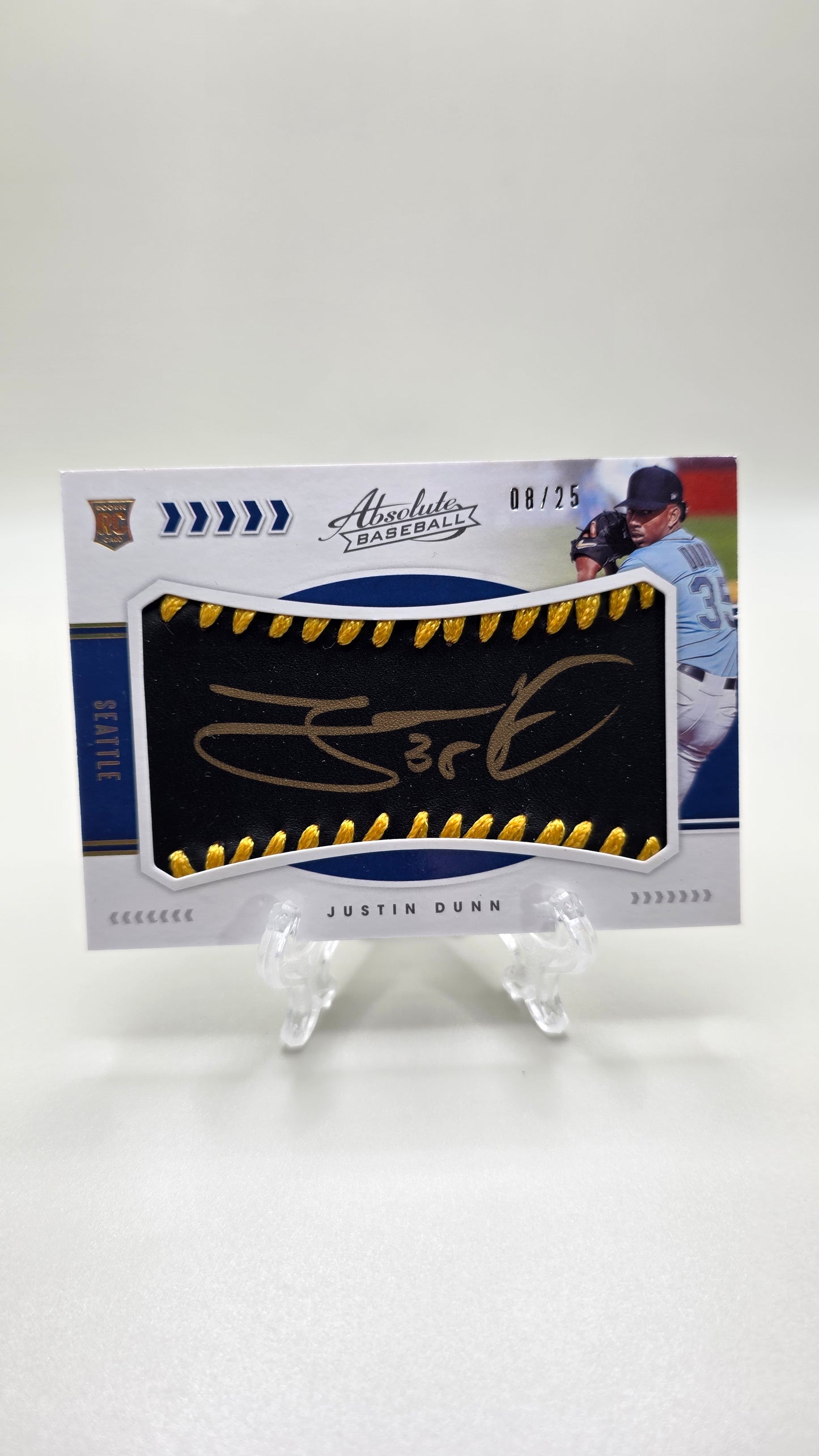 2020 Absolute Baseball Justin Dunn Rookie Patch Auto Gold #/25 Card #120