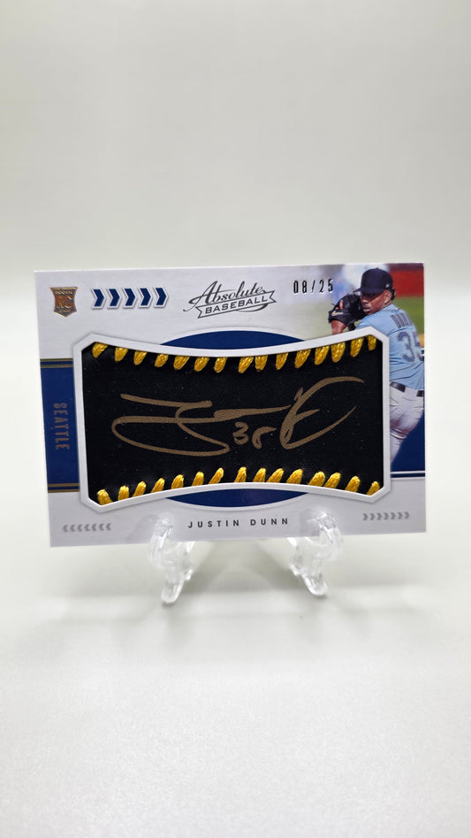 2020 Absolute Baseball Justin Dunn Rookie Patch Auto Gold #/25 Card #120