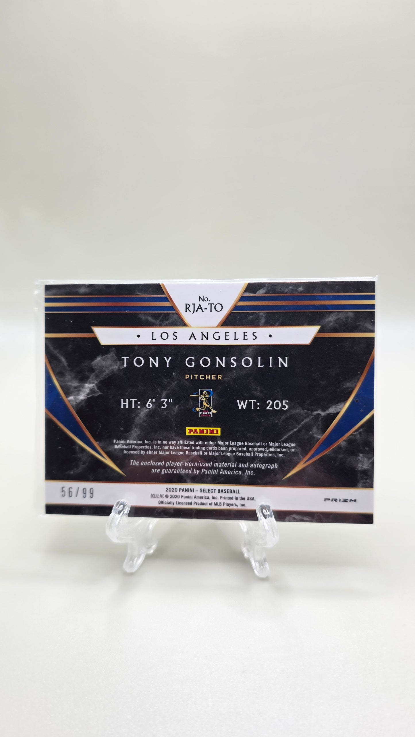 2020 Select Tony Gonsolin Rookie Patch Auto #/99 Card #RJA-TO