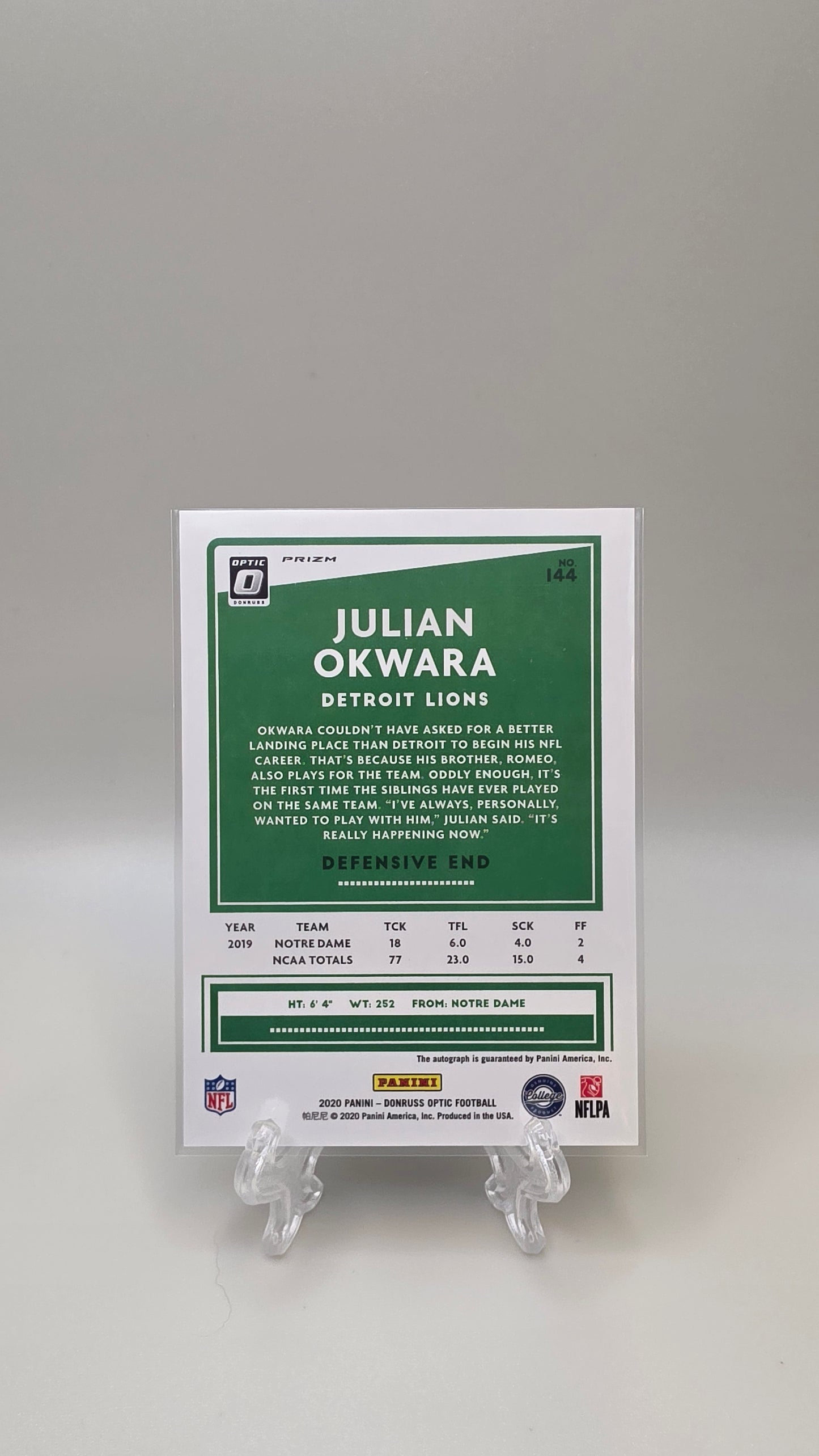 2020 Donruss Optic Julian Okwara RC Gold Auto #144