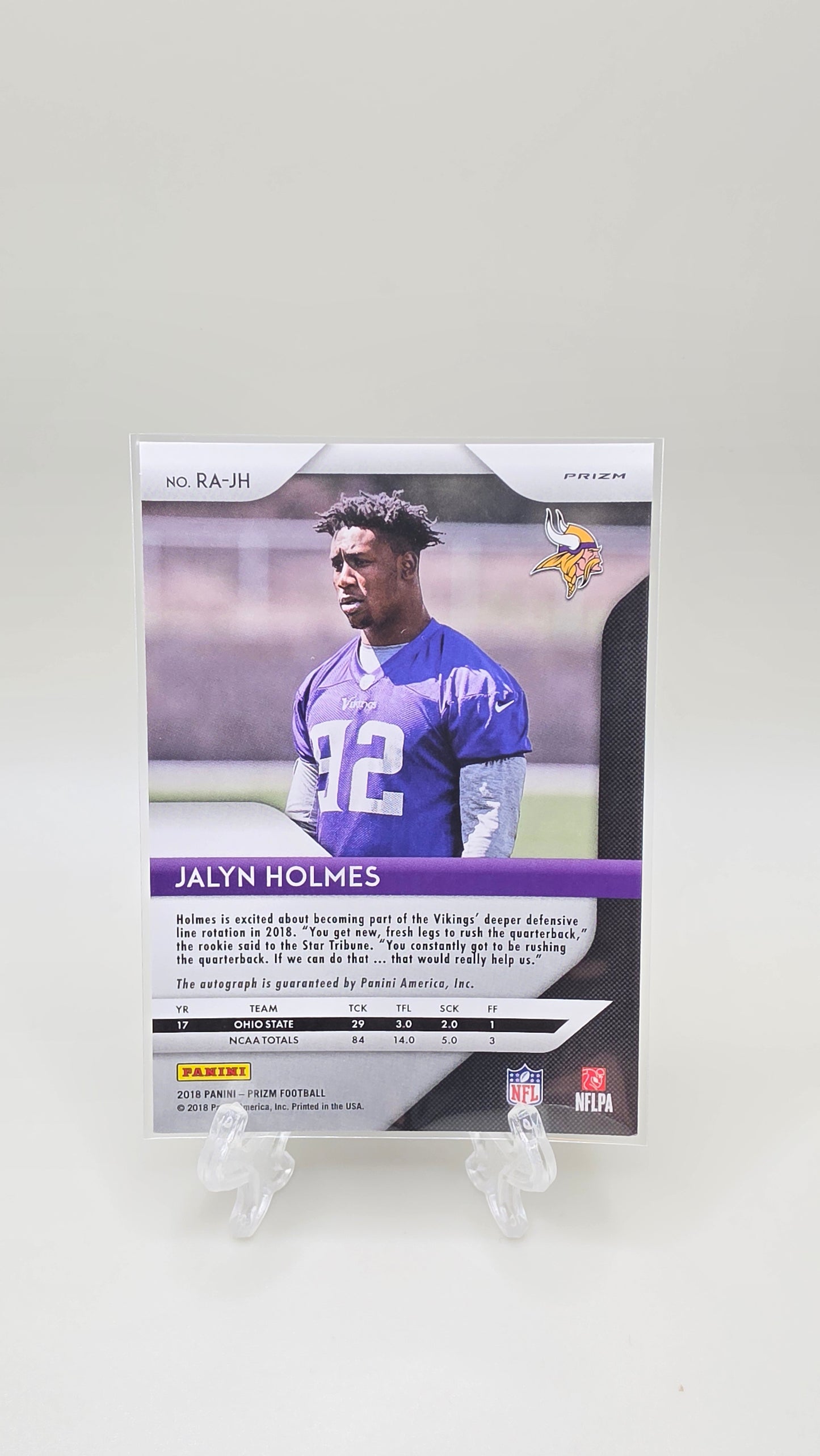 2018 Panini Prizm Jalyn Holmes Disco Prizm Auto Card #RA-JH