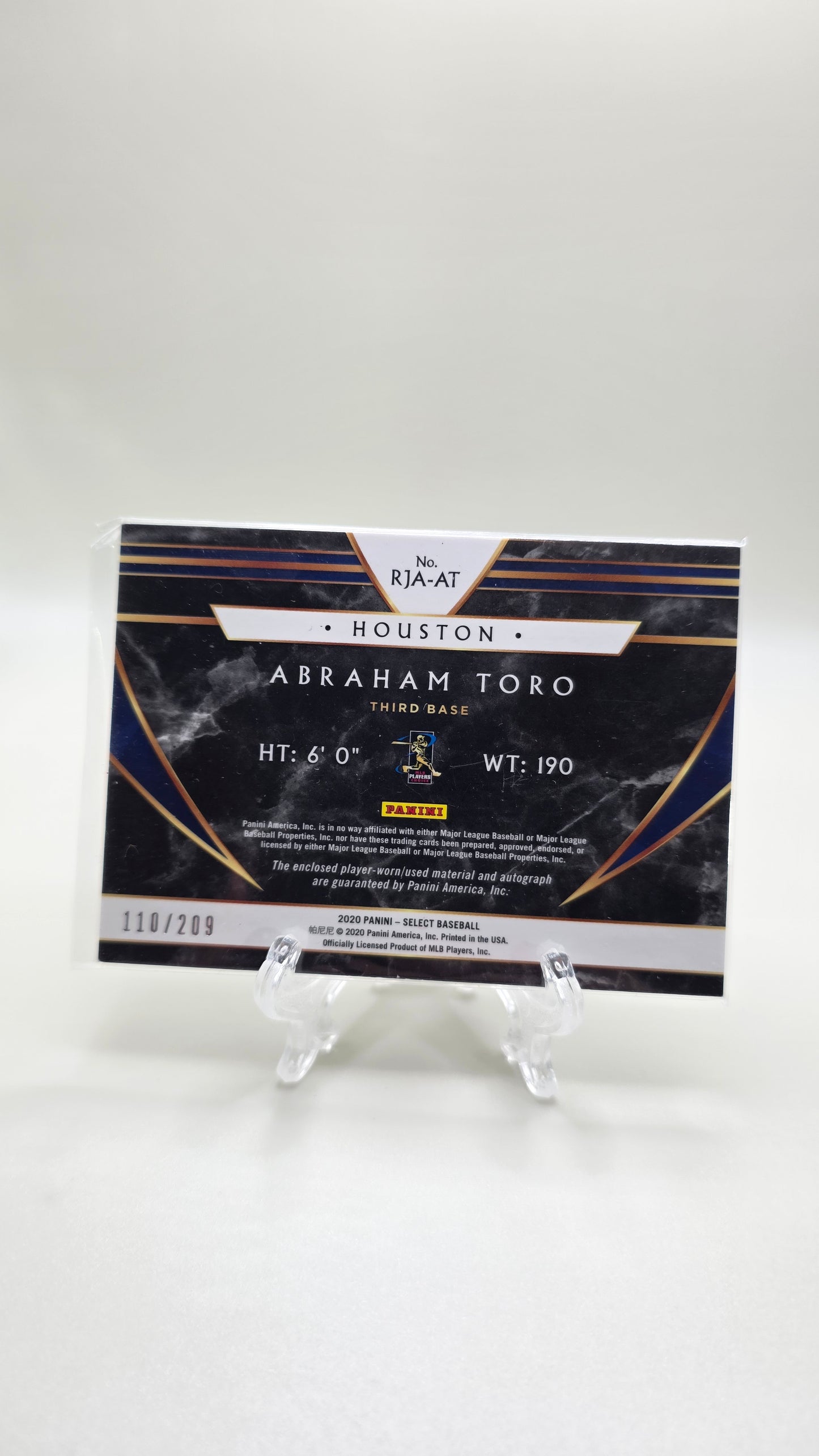 2020 Select Abraham Toro Rookie Patch Auto #/209 Card #RJA-AT