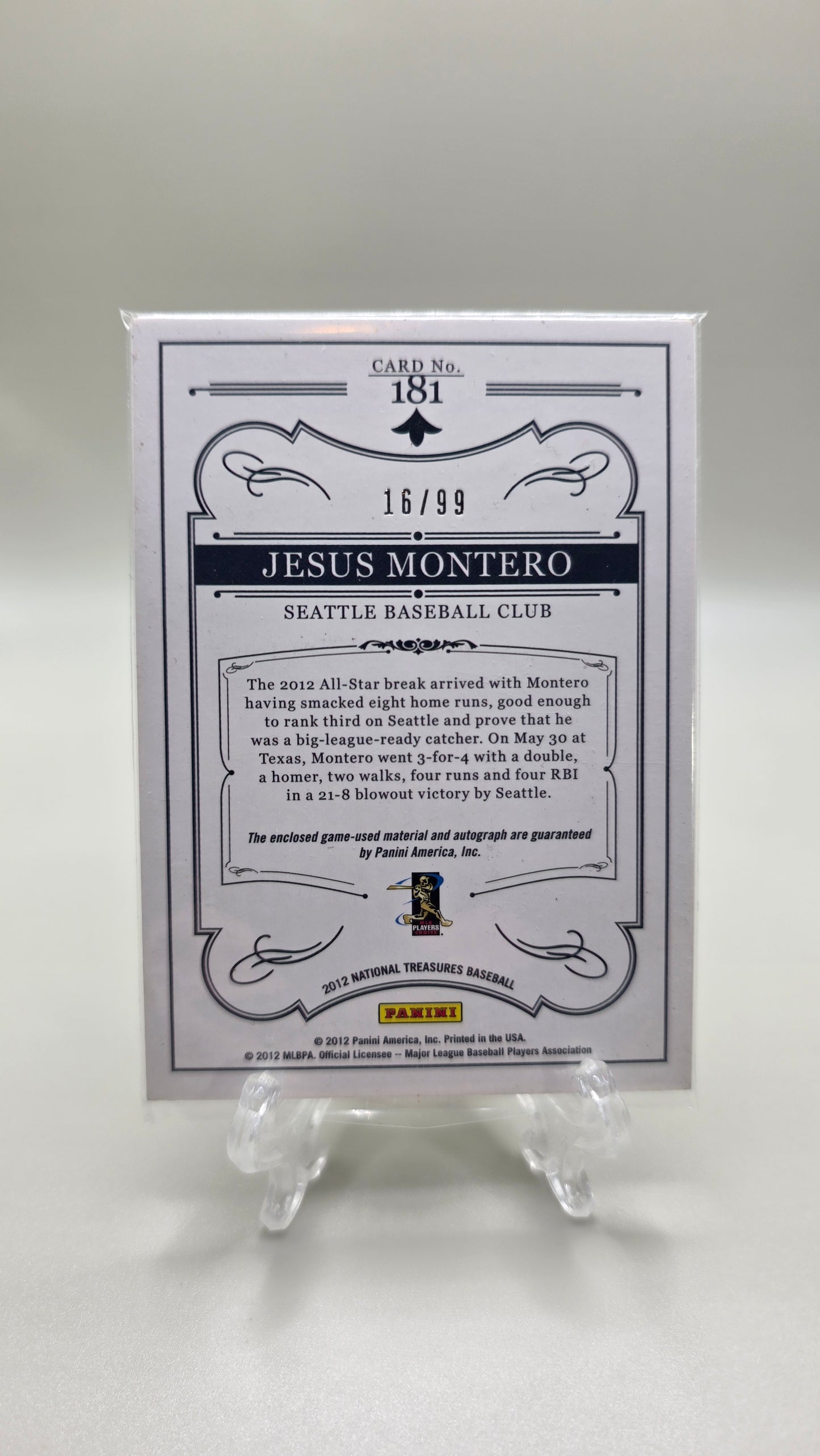 2012 National Treasures Jesus Montero Rookie Patch Auto #/99 Card #181