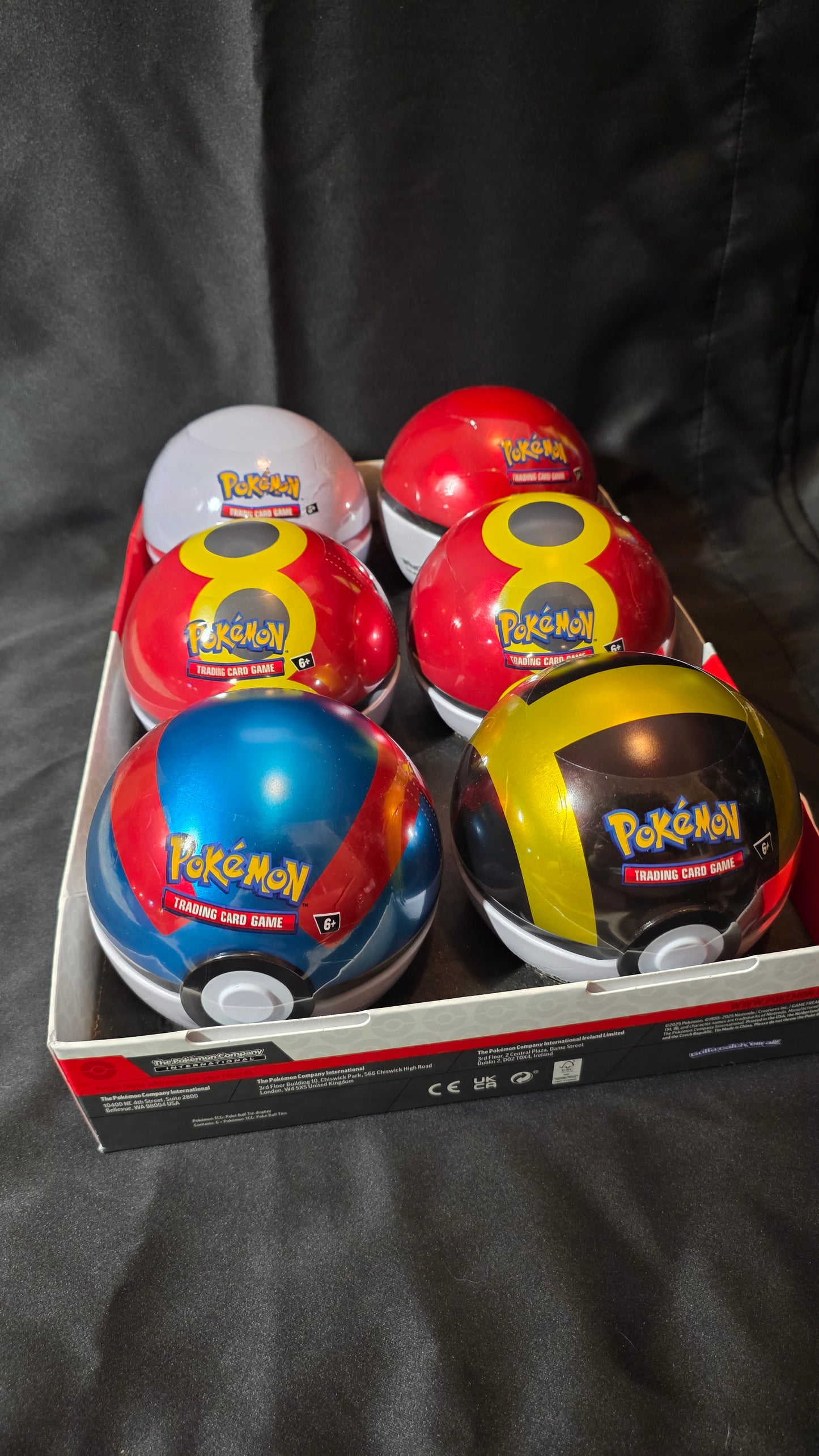 Pokemon TCG Poke Ball Tins x 6 L25 Set Factory Sealed New with Display