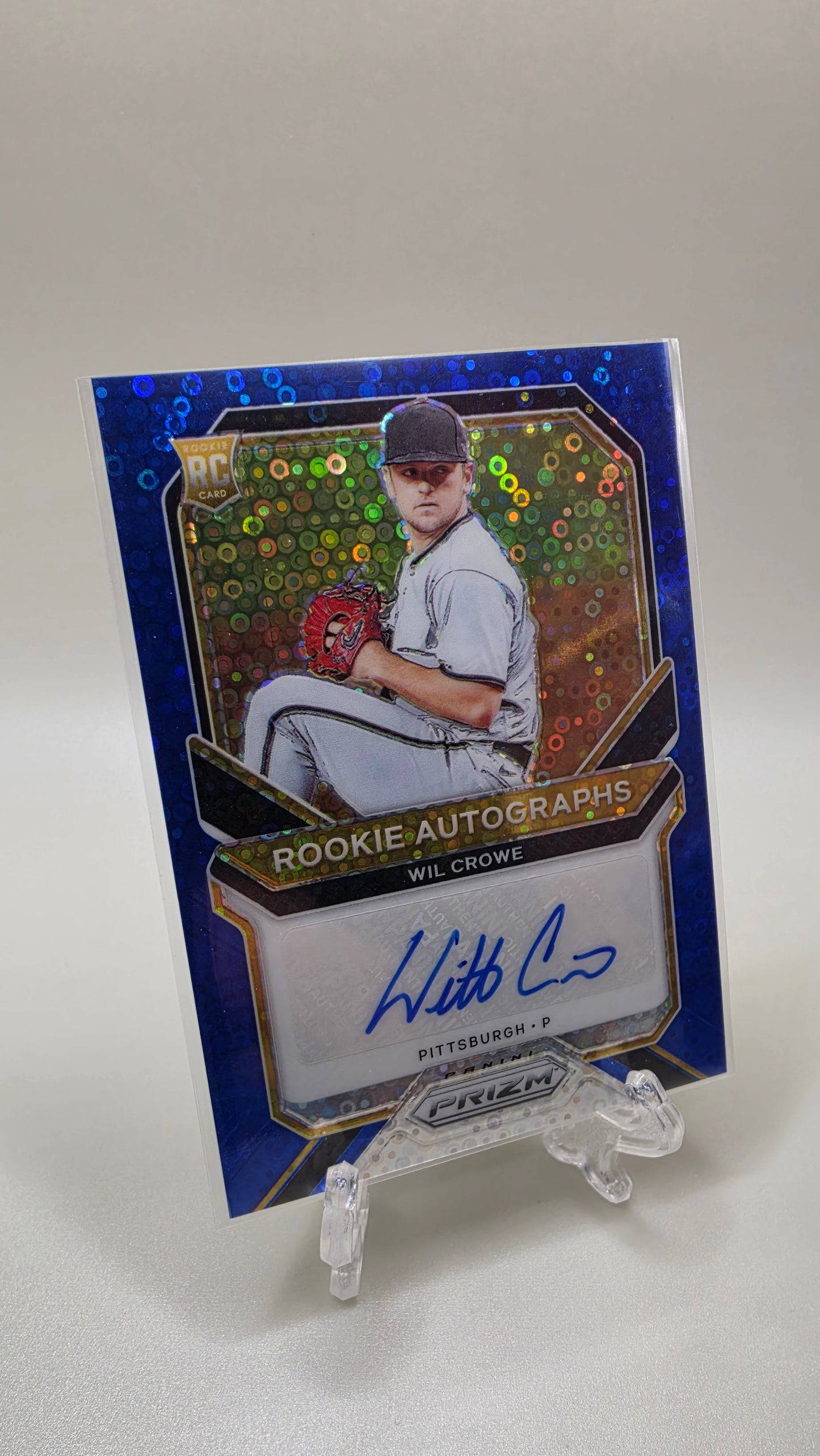 2021 Panini Prizm Rookie Autographs Wil Crowe Blue Donut Circle #/90 Card #RA-WI