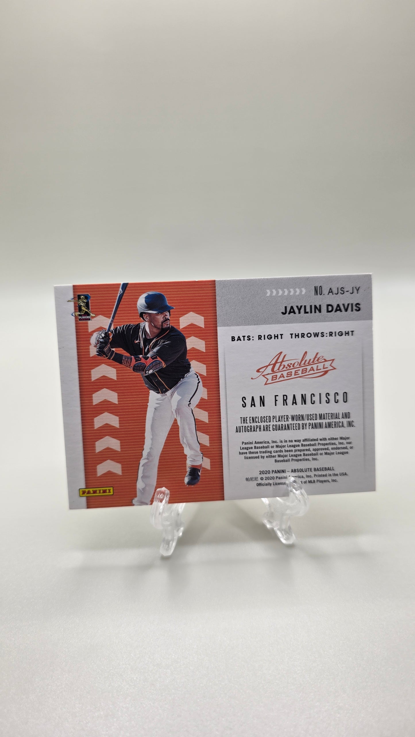 2020 Absolute Baseball Jersey Signatures Jaylin Davis Patch Auto #/140 Card #AJS-JY