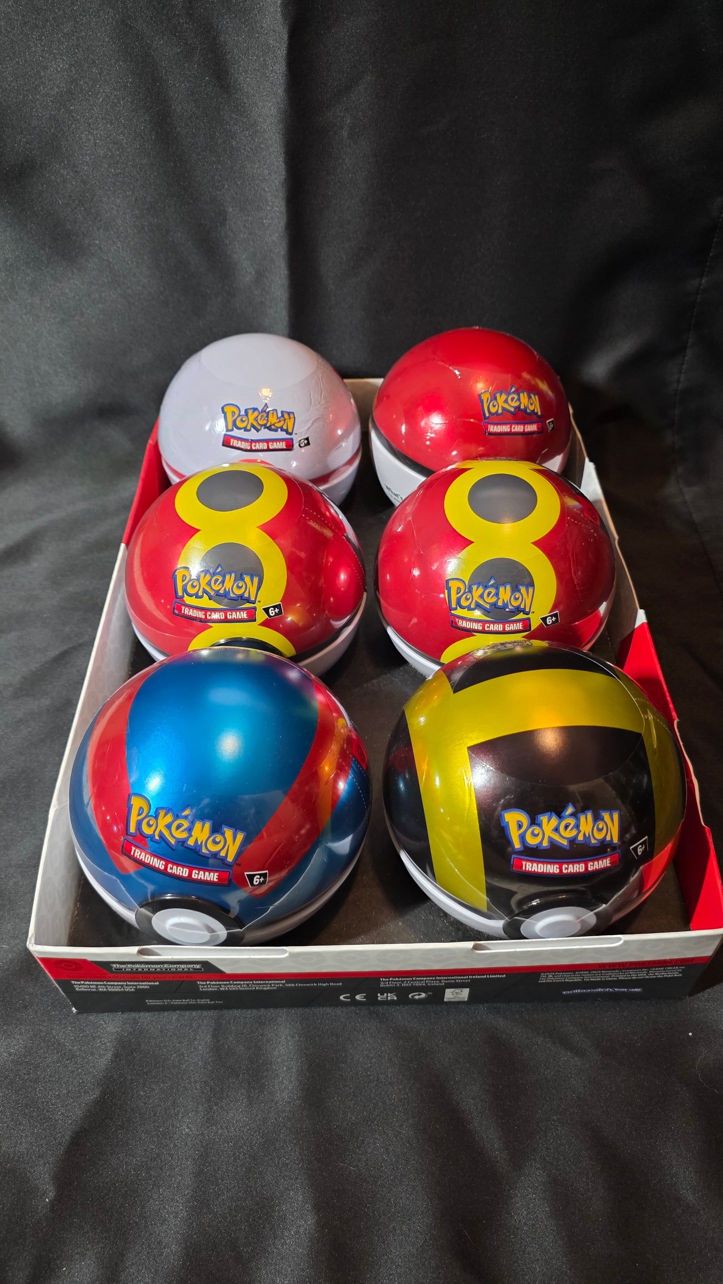 Pokemon TCG Poke Ball Tins x 6 L25 Set Factory Sealed New with Display