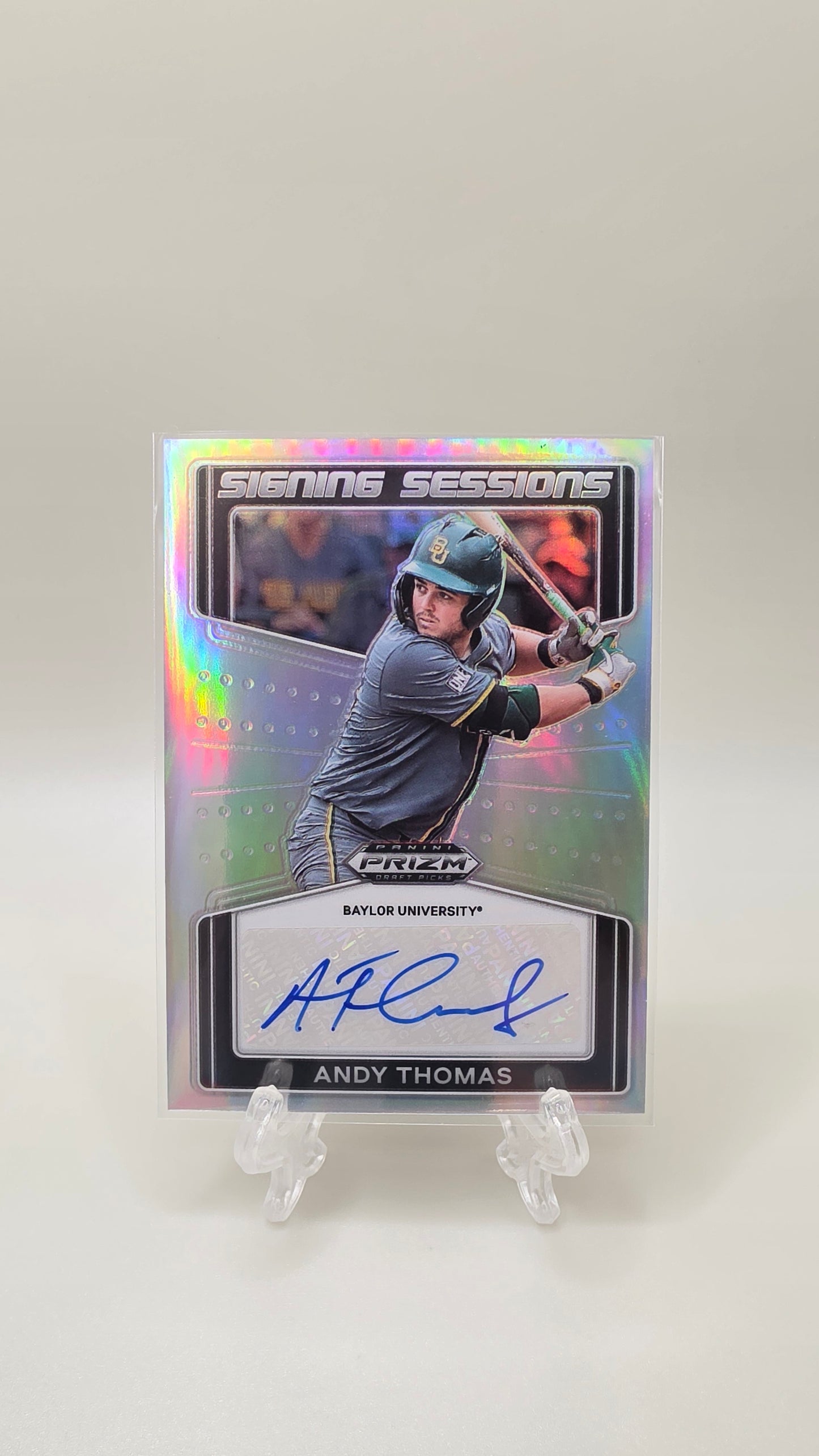 2022 Panini Prizm Signing Sessions Andy Thomas Silver Prizm Auto Card # SS-AT
