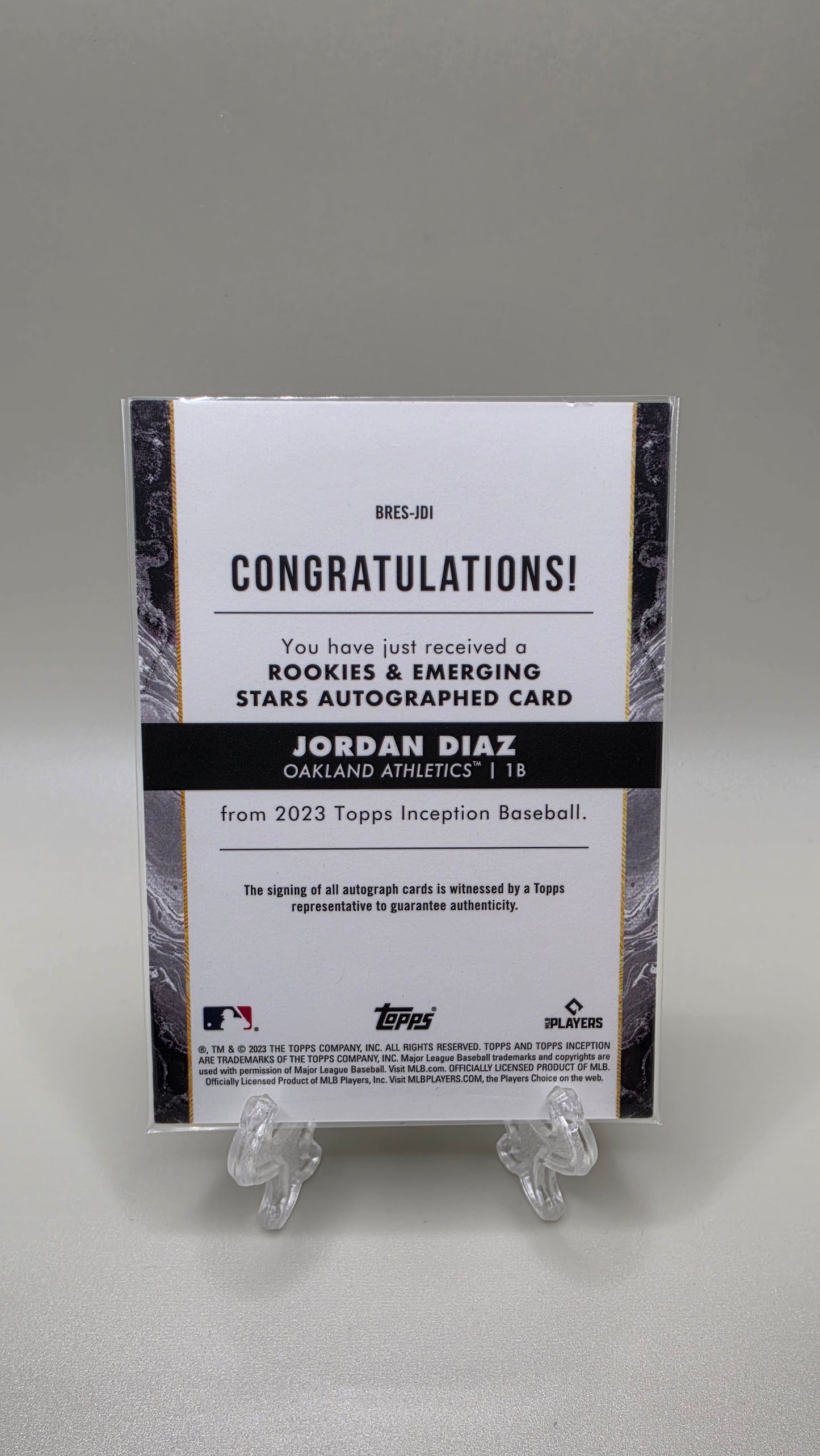 2023 Topps Inception Jordan Diaz Rookie On Card Auto #/75 Card #BRES-JDI