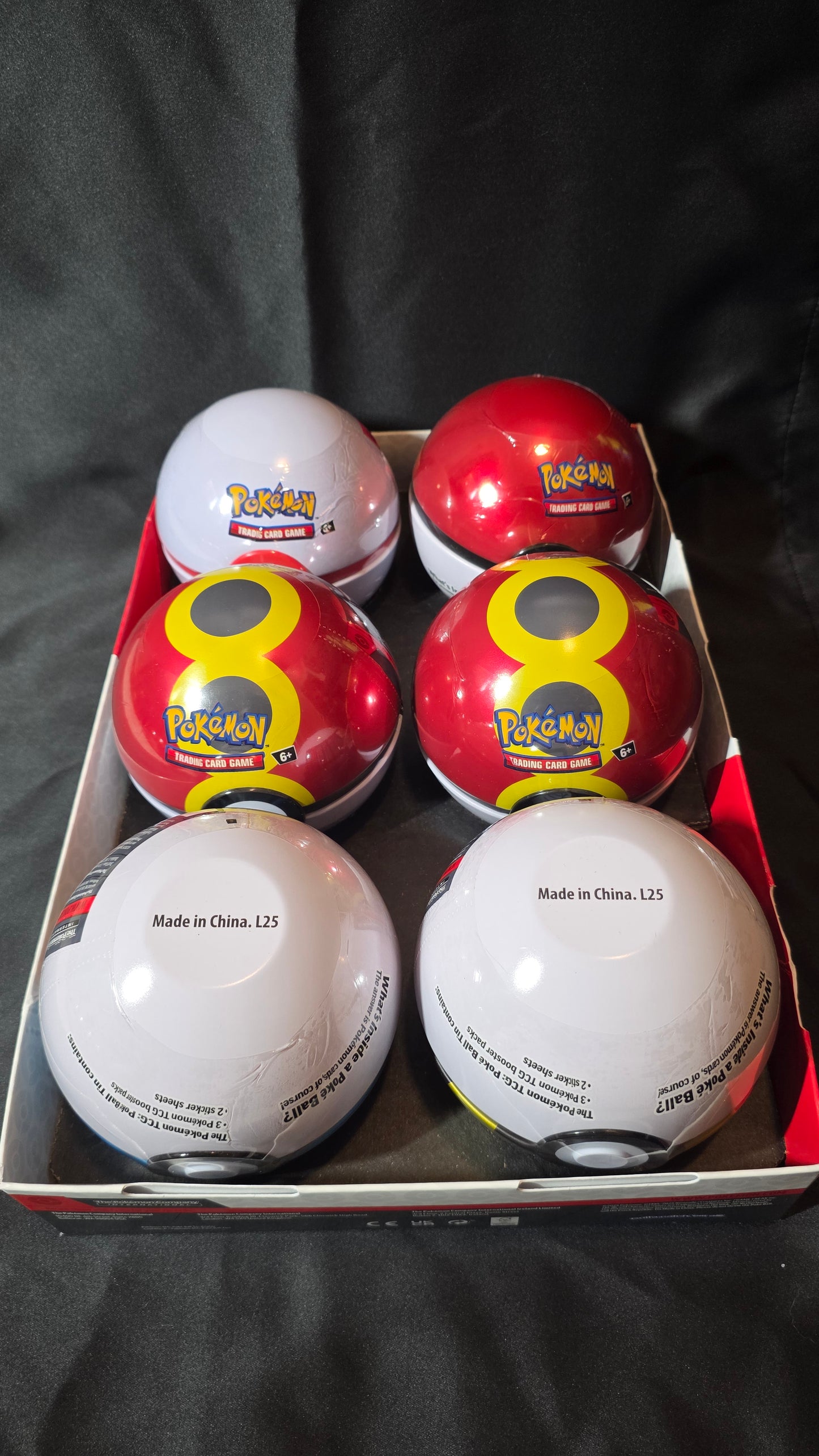 Pokemon TCG Poke Ball Tins x 6 L25 Set Factory Sealed New with Display
