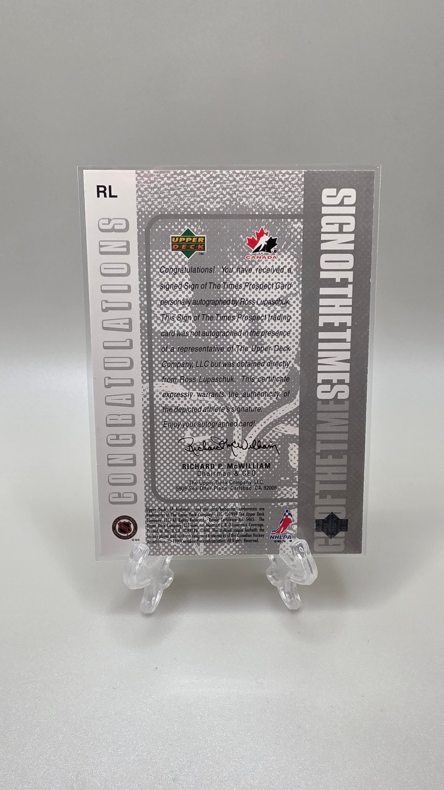 1999 Upper Deck Sign of the Times Ross Lupaschuk Auto Card #RL