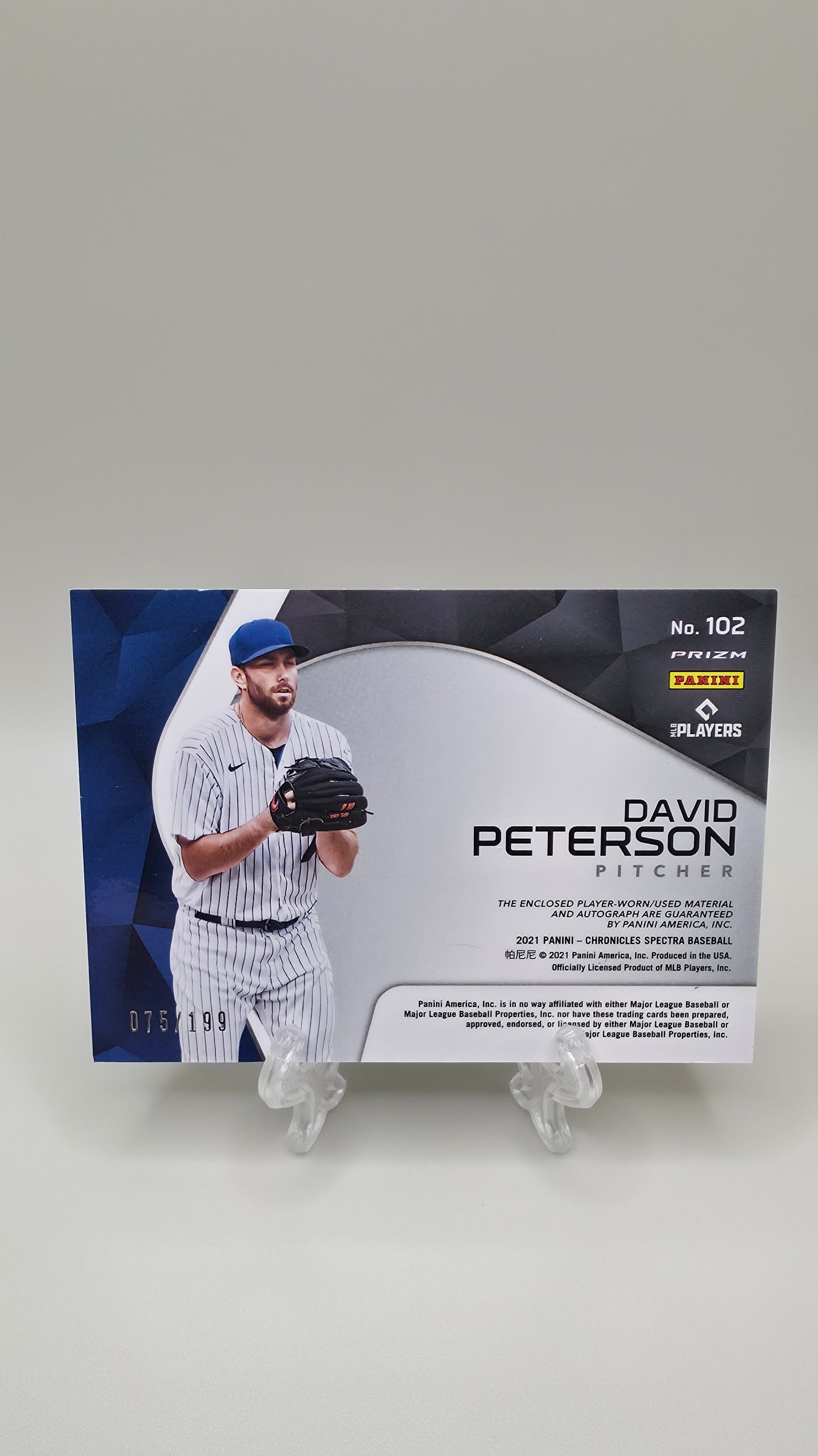 2021 Panini Chronicles Spectra David Peterson Rookie Patch Auto #/199 Card #102