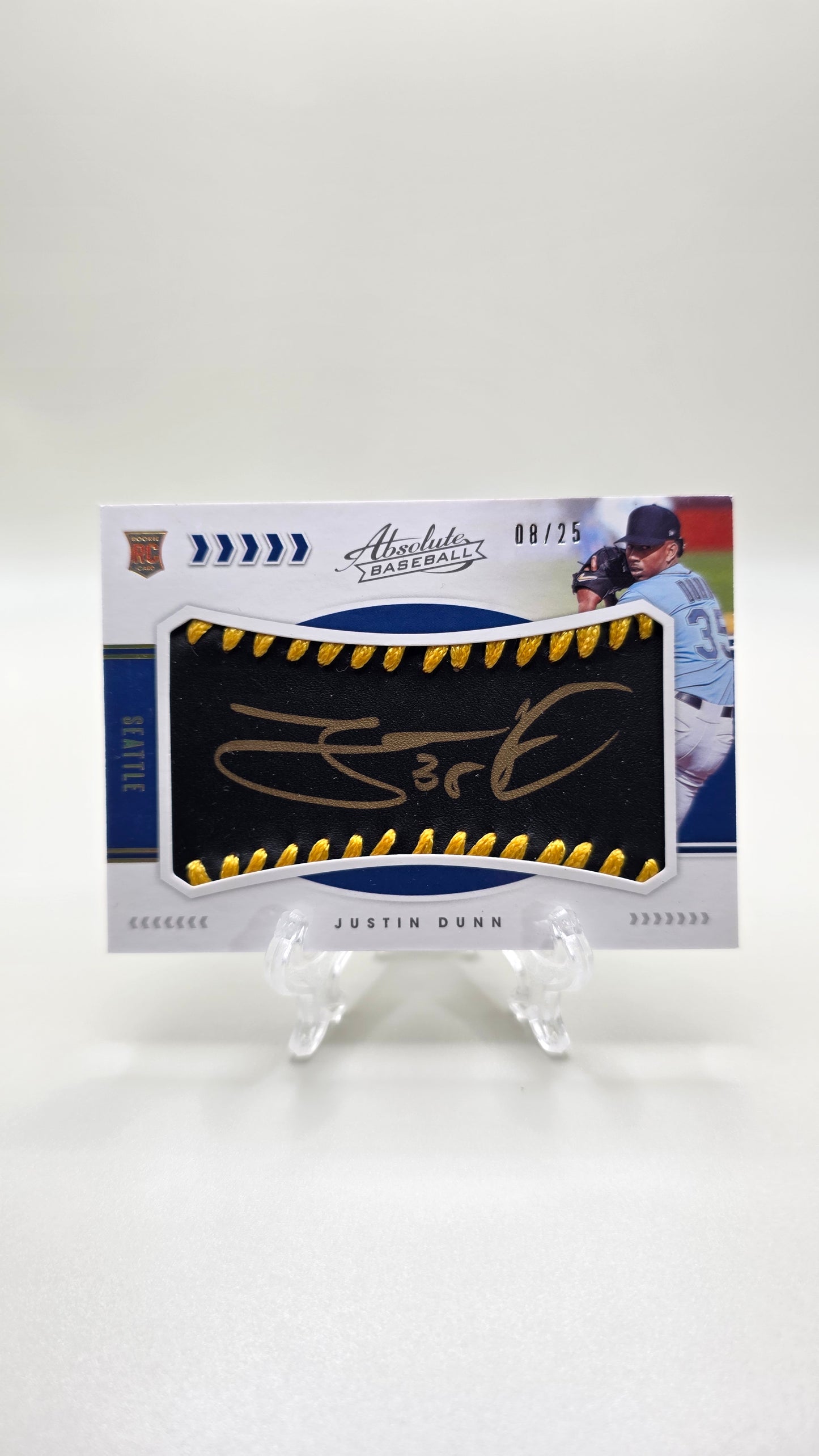 2020 Absolute Baseball Justin Dunn Rookie Patch Auto Gold #/25 Card #120