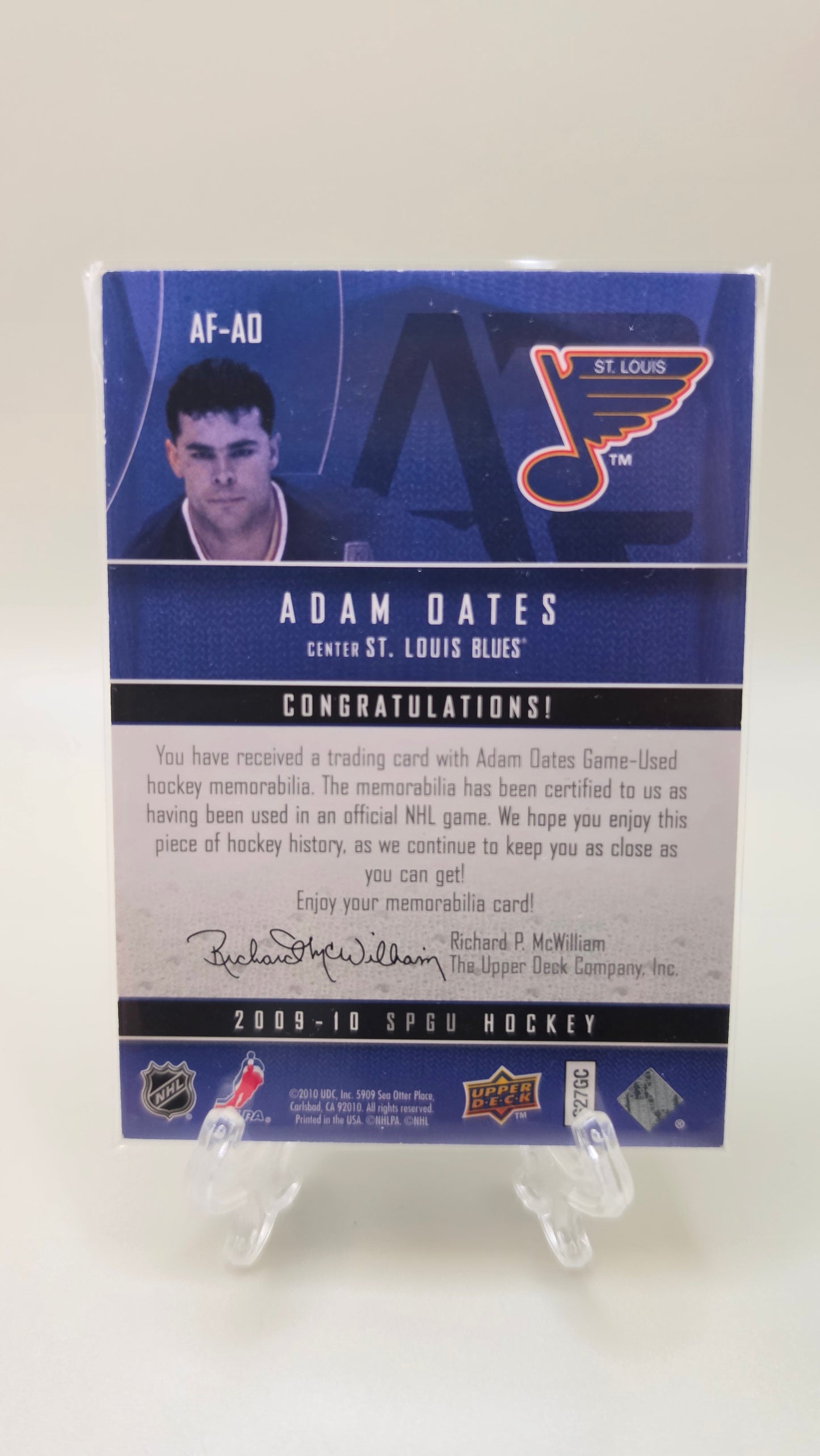 2010 Upper Deck Adam Oates Authentic Fabrics Card #AF-AD