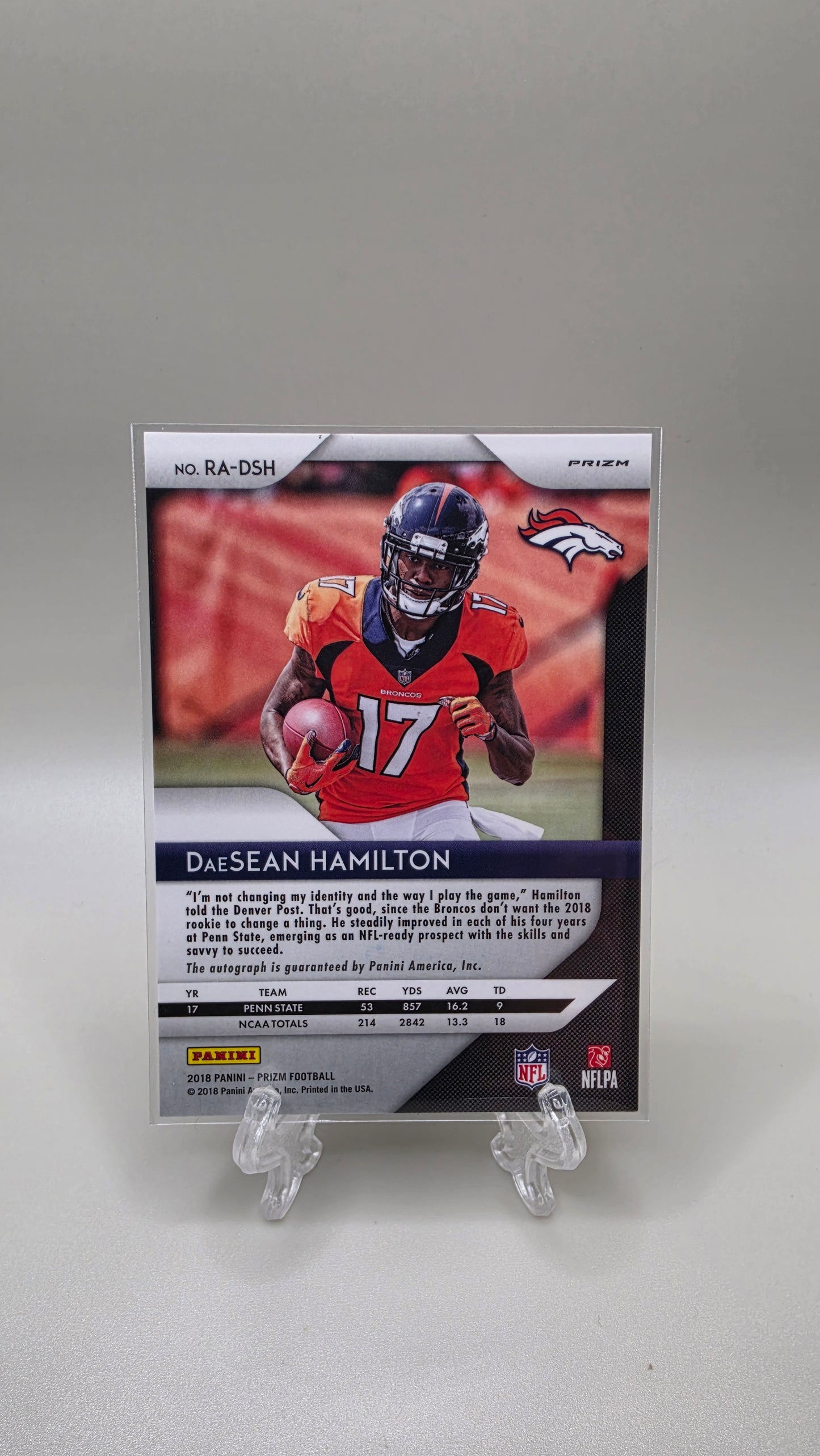 2018 Panini Prizm DaeSean Hamilton Pink Prizm Auto Card #RA-DSH