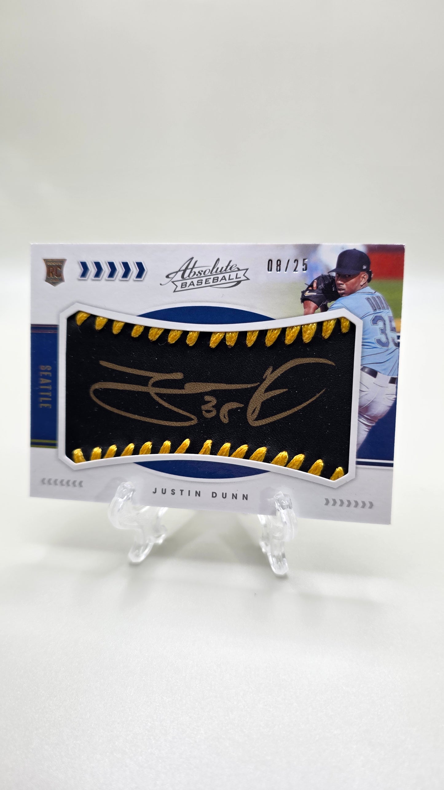 2020 Absolute Baseball Justin Dunn Rookie Patch Auto Gold #/25 Card #120
