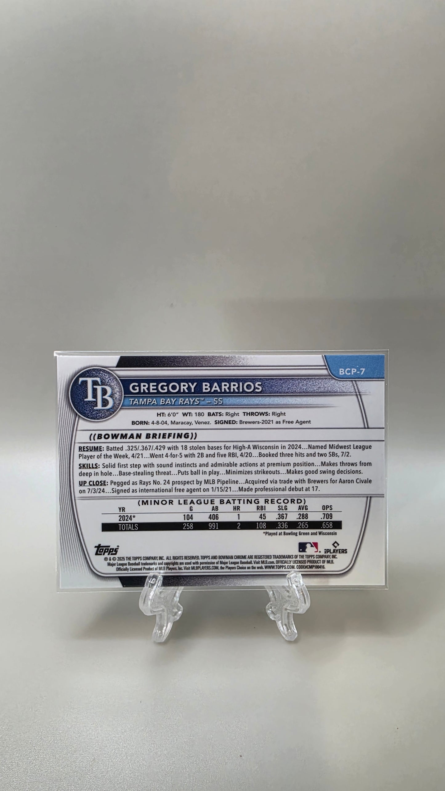 2025 Bowman 1st Gregory Barrios Wave Refractor /350 #BCP-7