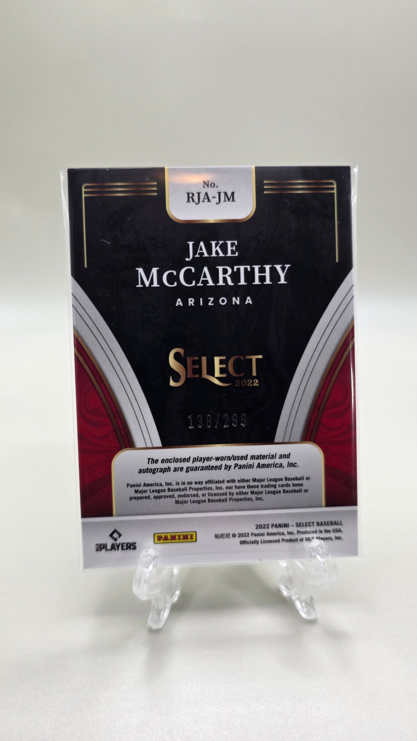 2022 Select Jake McCarthy Rookie Patch Auto # /299 Card #RJA-JM