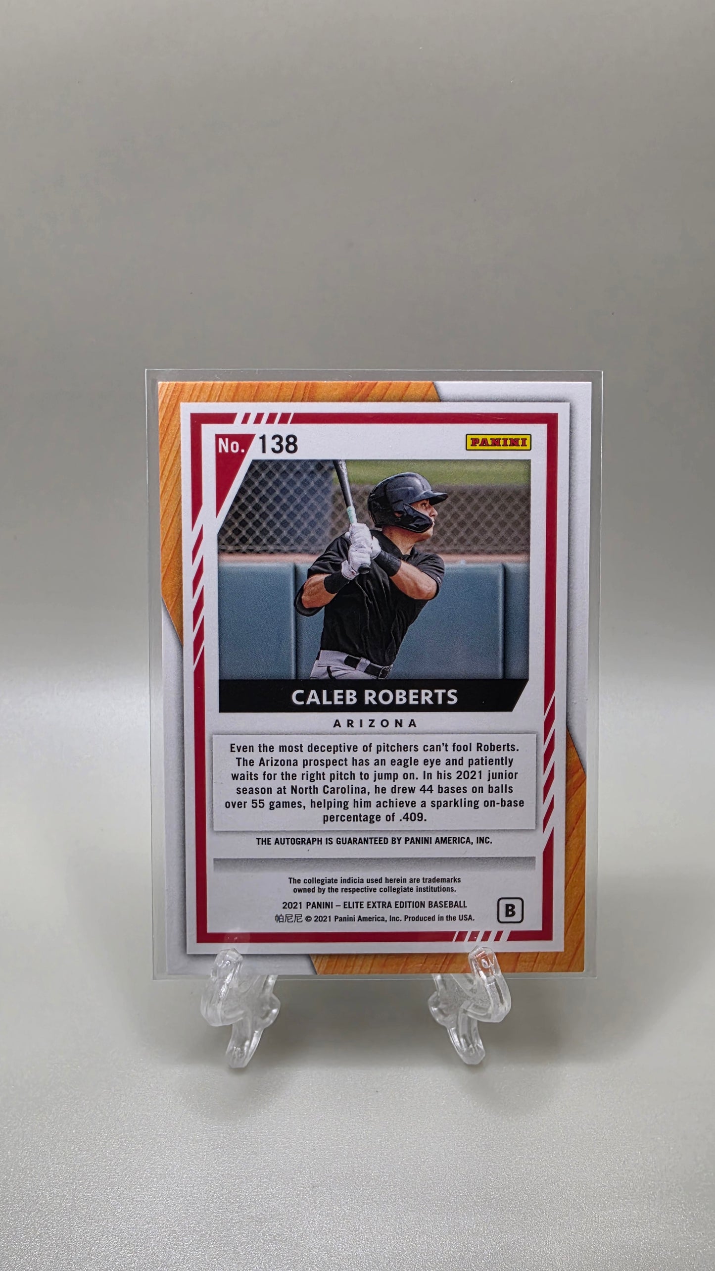 2021 Panini Elite Extra Edition Caleb Roberts Holo Auto #/73 Card # 138