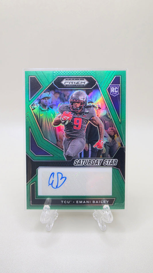 2024 Panini Prizm Draft Emani Bailey Saturday Star Green Prizm Auto Card # SSS-EBY
