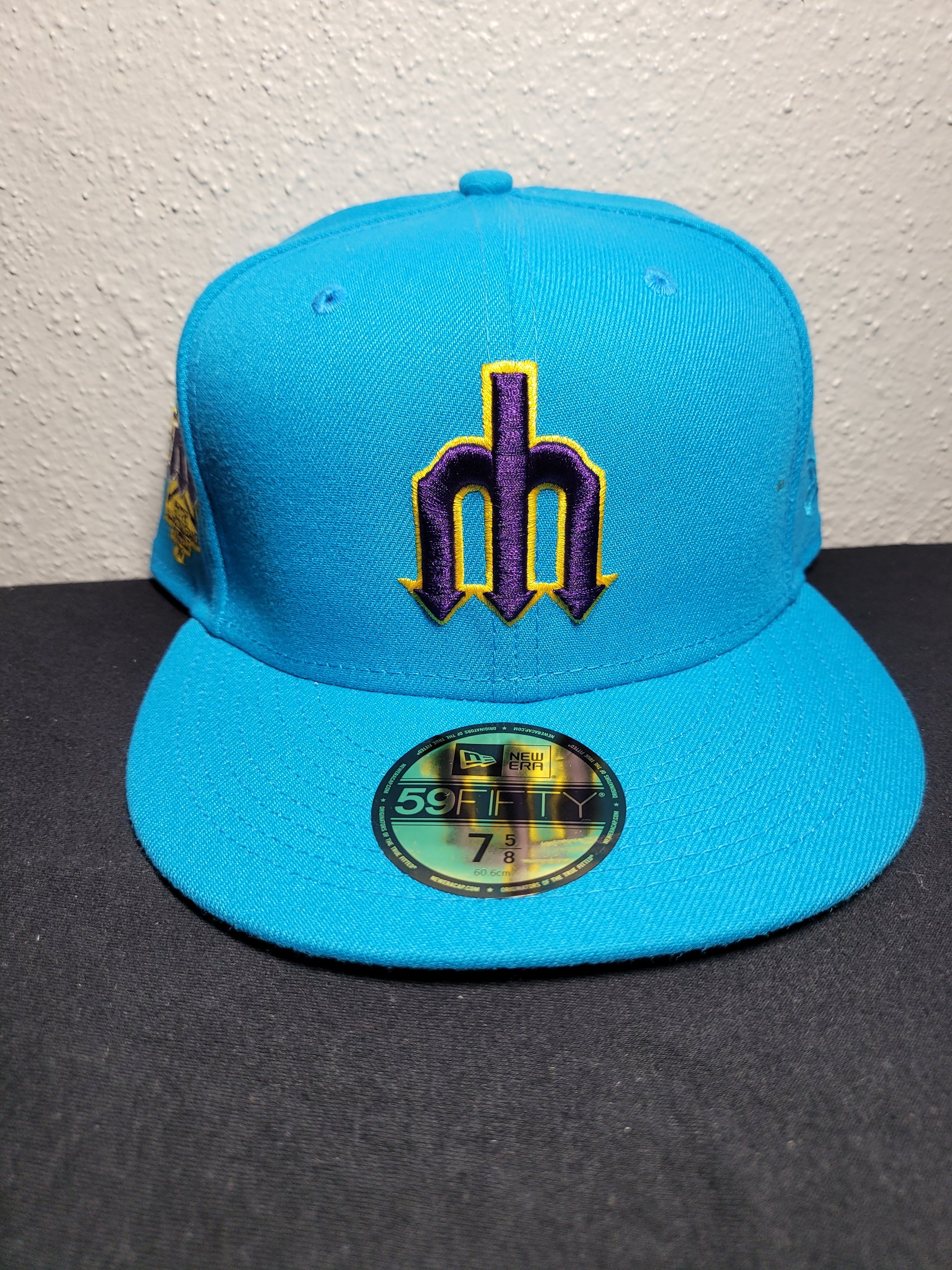 New Era 59Fifty Seattle Mariners Fitted Hat Size 7 3/8 Teal UV 30th Side  Patch